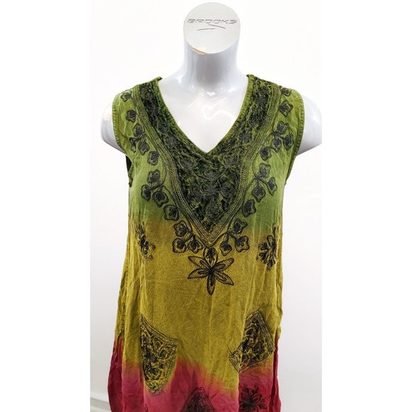 Shiva Fashions Women's Boho Sleeveless Dress One Size V Neck Multicolored Emboid - Picture 5 of 6